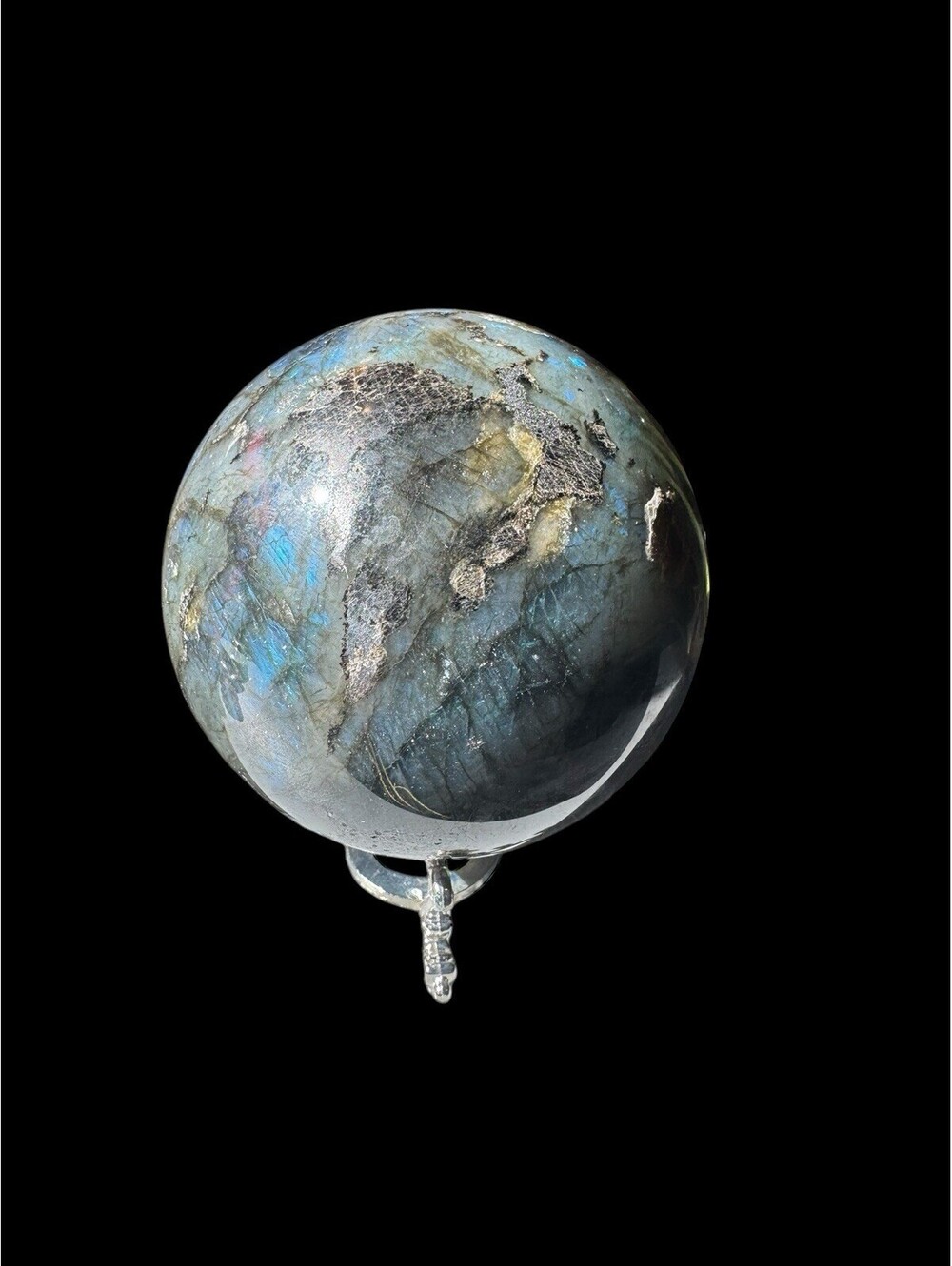 838g Labradorite Sphere Blue Flash Natural Crystal Ball Quartz Healing Large HTF